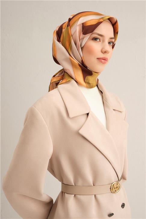 Armine Soyut Desenli Saf İpek Twill Eşarp 9306D 52