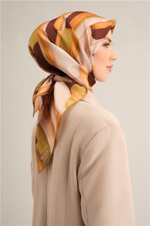 Armine Soyut Desenli Saf İpek Twill Eşarp 9306D 52
