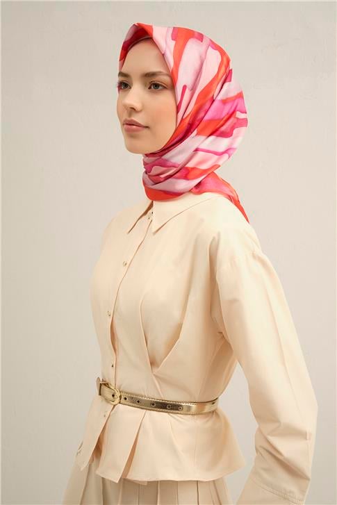 Armine Soyut Desenli Saf İpek Twill Eşarp 9306D 53