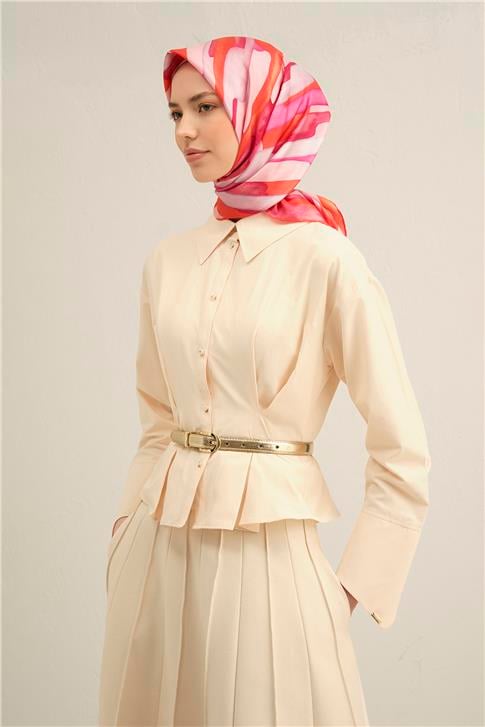 Armine Soyut Desenli Saf İpek Twill Eşarp 9306D 53