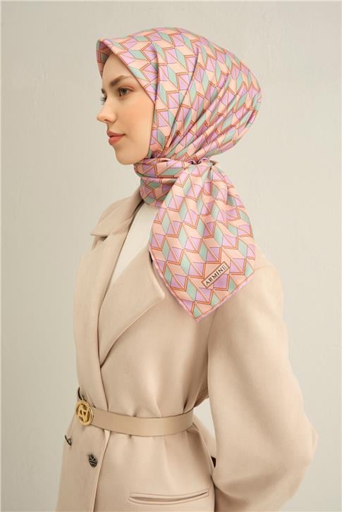 Armine Geometrik Desenli Saf İpek Sura Eşarp 9309D 34