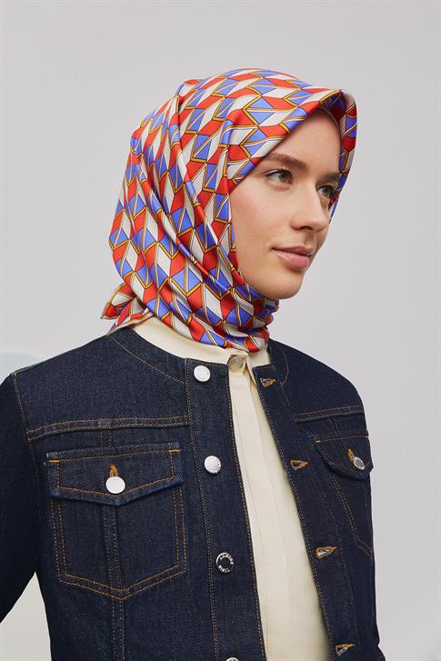Armine Geometrik Desenli Saf İpek Twill Eşarp 9309D 01