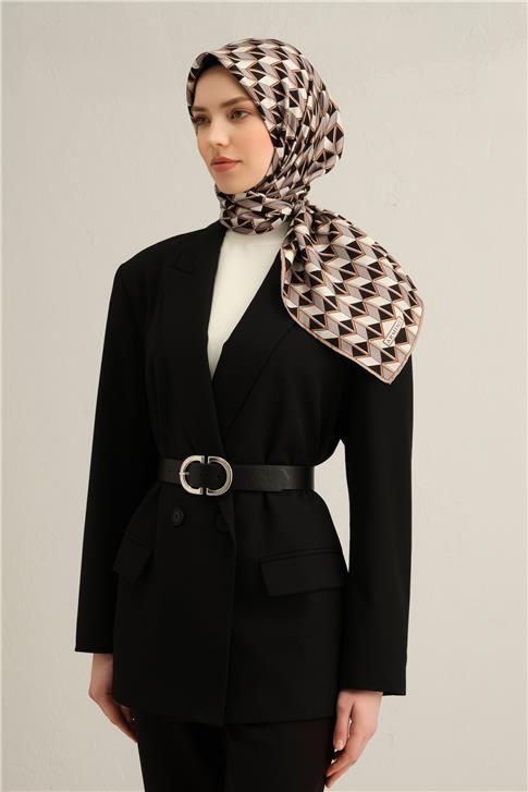 Armine Geometrik Desenli Saf İpek Twill Eşarp 9309D 04