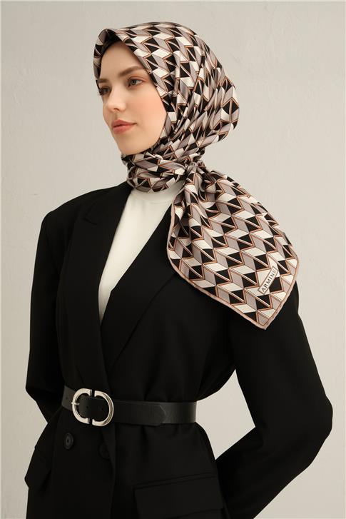 Armine Geometrik Desenli Saf İpek Twill Eşarp 9309D 04