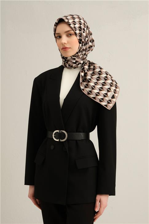 Armine Geometrik Desenli Saf İpek Twill Eşarp 9309D 04