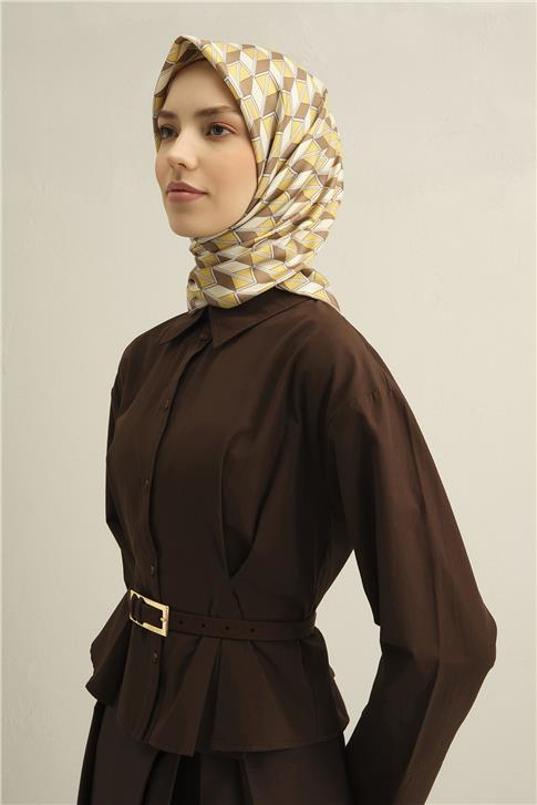 Armine Geometrik Desenli Saf İpek Twill Eşarp 9309D 33