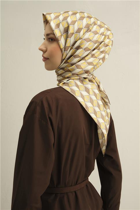 Armine Geometrik Desenli Saf İpek Twill Eşarp 9309D 33