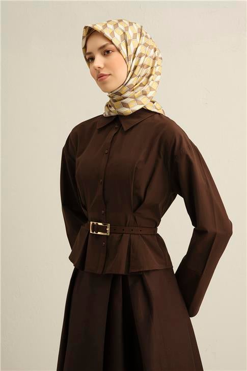 Armine Geometrik Desenli Saf İpek Twill Eşarp 9309D 33