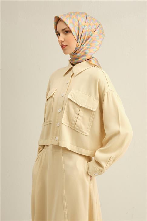 Armine Geometrik Desenli Saf İpek Twill Eşarp 9309D 51