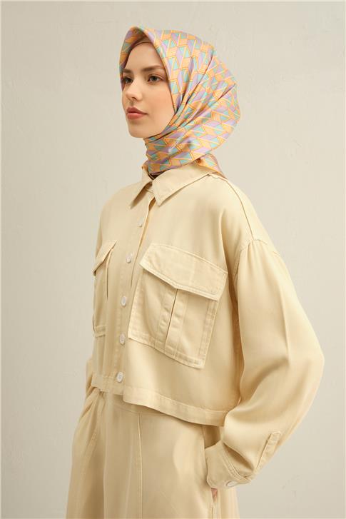 Armine Geometrik Desenli Saf İpek Twill Eşarp 9309D 51