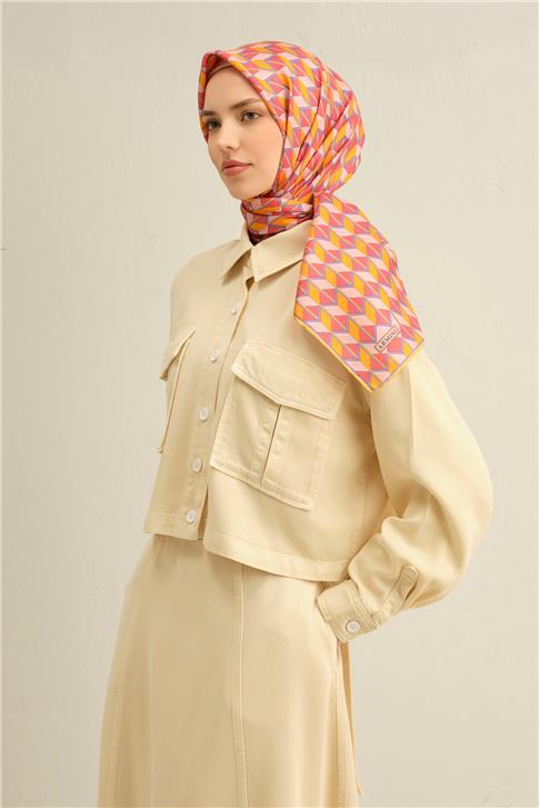 Armine Geometrik Desenli Saf İpek Twill Eşarp 9309D 81