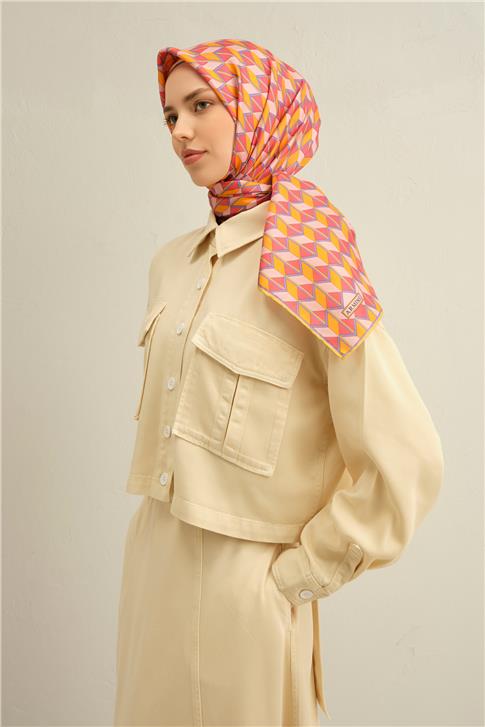 Armine Geometrik Desenli Saf İpek Twill Eşarp 9309D 81