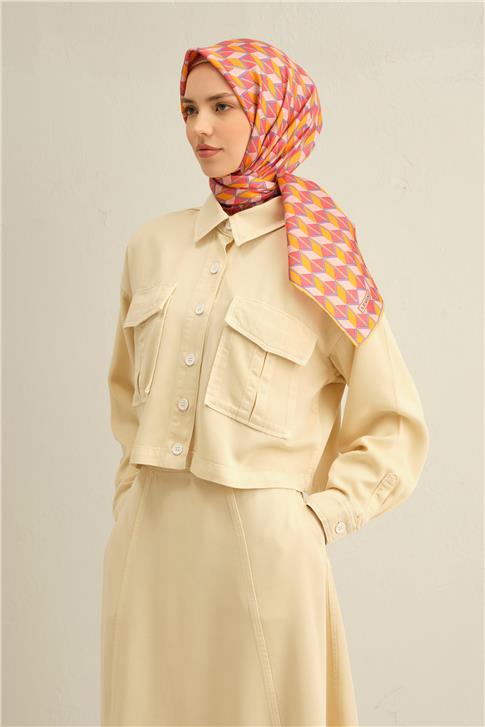 Armine Geometrik Desenli Saf İpek Twill Eşarp 9309D 81