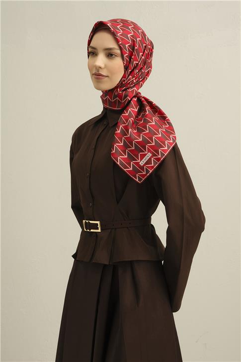 Armine Geometrik Desenli Saf İpek Twill Eşarp 9309D 85