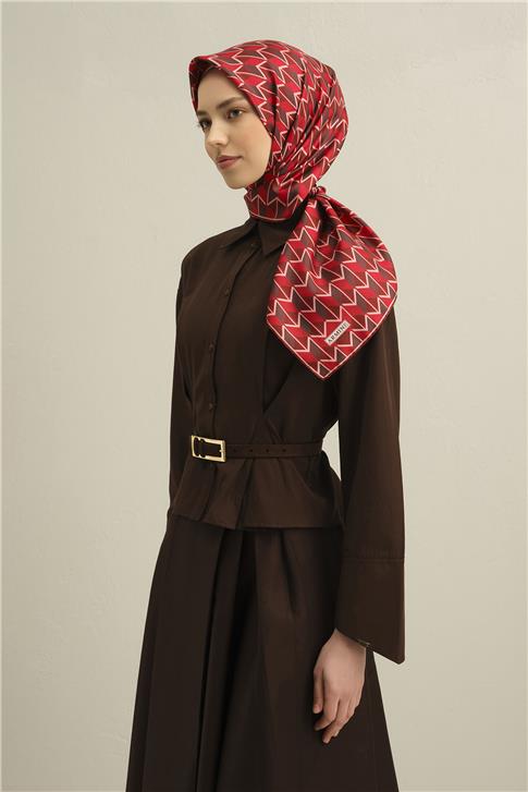 Armine Geometrik Desenli Saf İpek Twill Eşarp 9309D 85