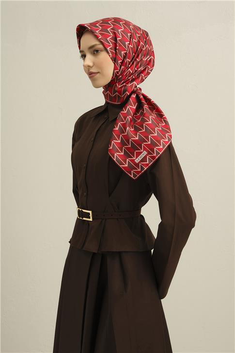 Armine Geometrik Desenli Saf İpek Twill Eşarp 9309D 85