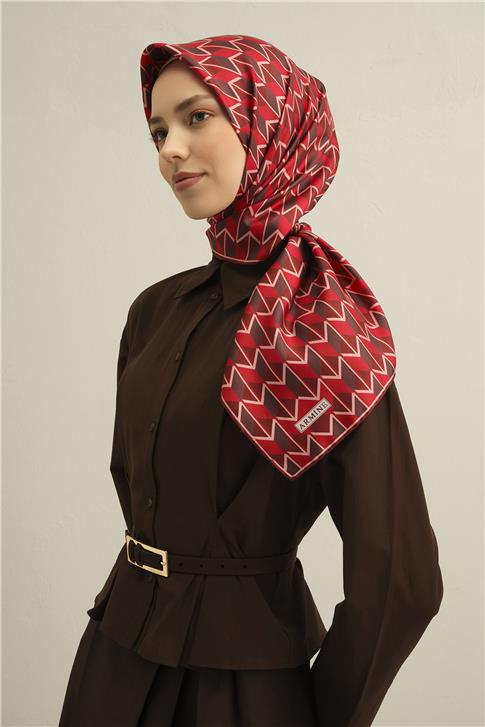 Armine Geometrik Desenli Saf İpek Twill Eşarp 9309D 85