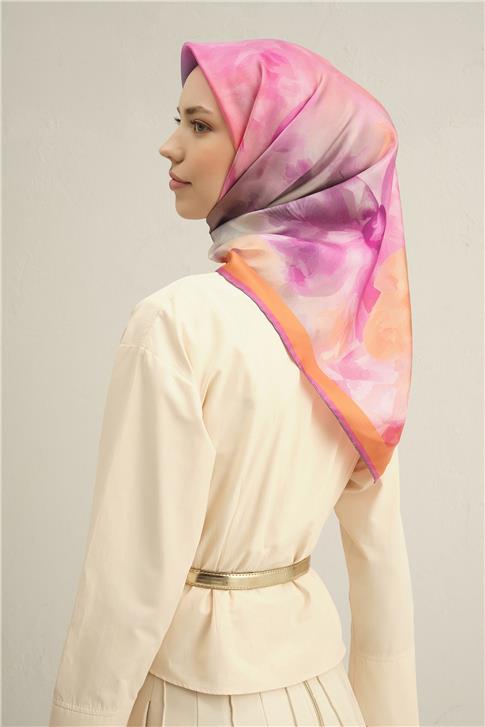 Armine Çiçek Desenli Saf İpek Twill Eşarp 9310D 84