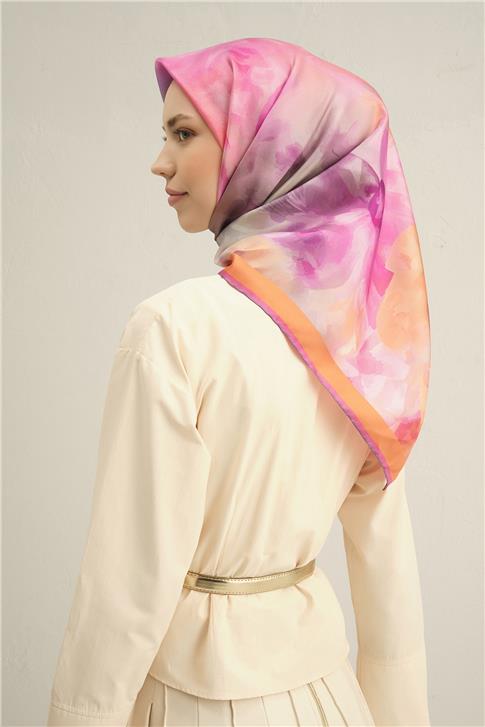 Armine Çiçek Desenli Saf İpek Twill Eşarp 9310D 84