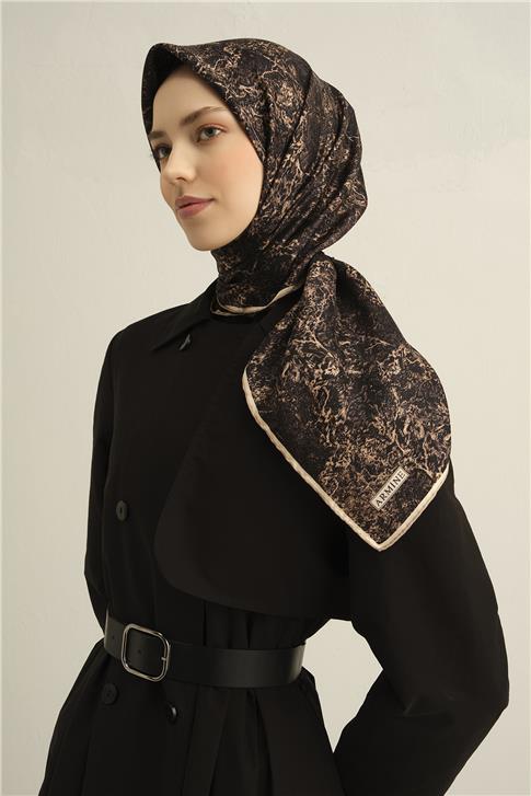 Armine Soyut Desenli Saf İpek Twill Eşarp 9311D 04