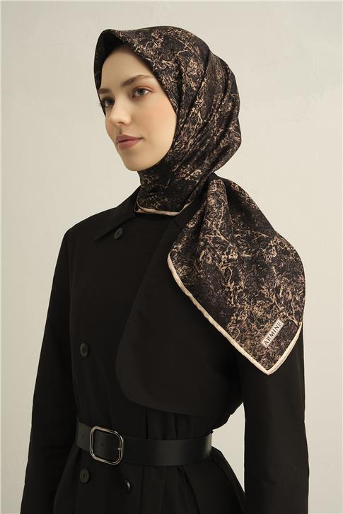 Armine Soyut Desenli Saf İpek Twill Eşarp 9311D 04