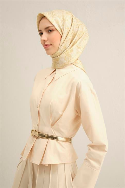 Armine Soyut Desenli Saf İpek Twill Eşarp 9311D 07