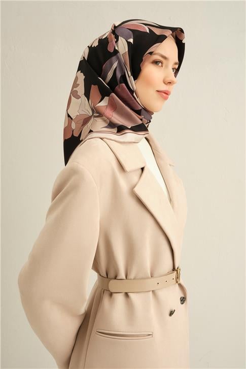 Armine Çiçek Desenli Saf İpek Sura Eşarp 9312D 07