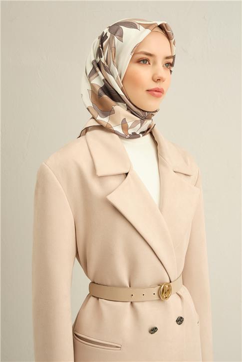 Armine Çiçek Desenli Saf İpek Twill Eşarp 9312D 01