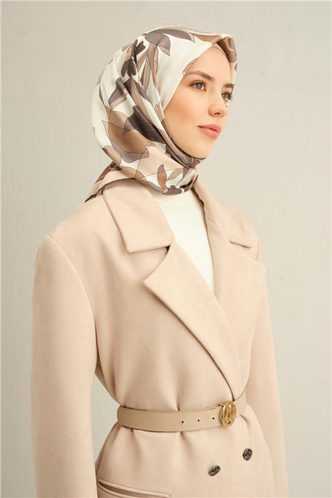 Armine Çiçek Desenli Saf İpek Twill Eşarp 9312D 01