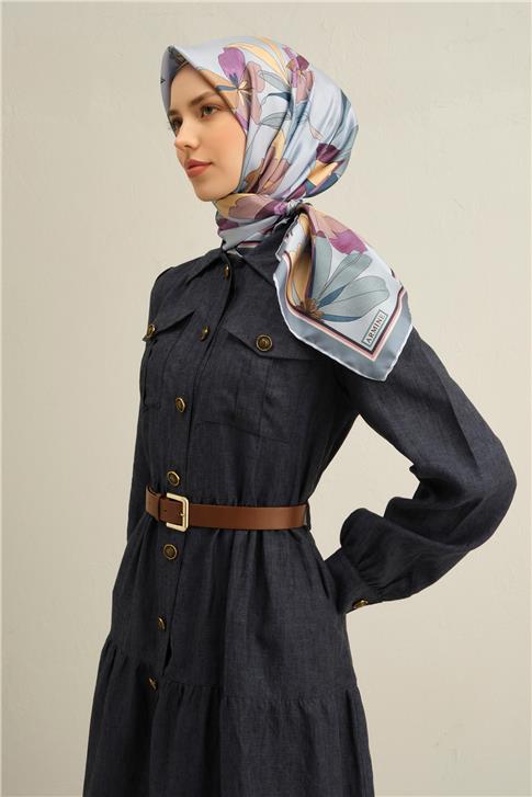 Armine Çiçek Desenli Saf İpek Twill Eşarp 9312D 35