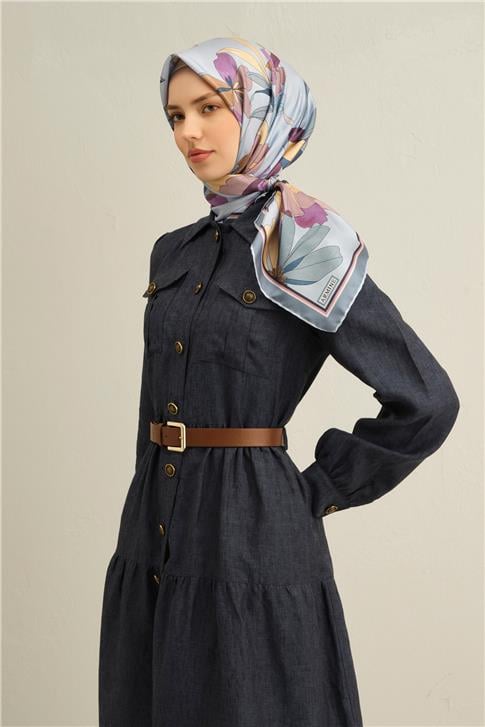 Armine Çiçek Desenli Saf İpek Twill Eşarp 9312D 35