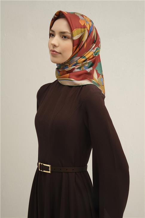 Armine Çiçek Desenli Saf İpek Twill Eşarp 9312D 52
