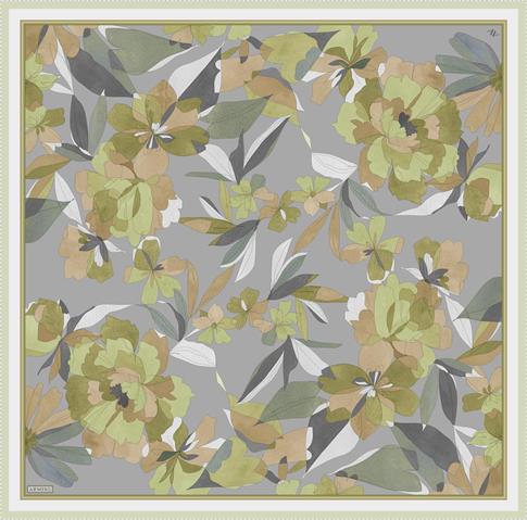 Armine Çiçek Desenli Saf İpek Twill Eşarp 9312D 55