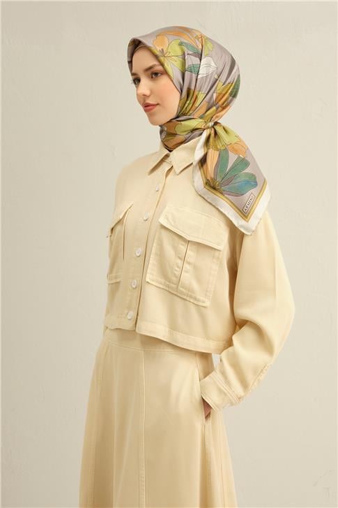 Armine Çiçek Desenli Saf İpek Twill Eşarp 9312D 55