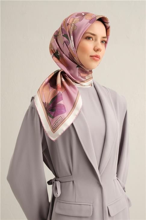 Armine Çiçek Desenli Saf İpek Twill Eşarp 9312D 58