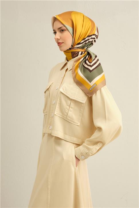 Armine Geometrik Desenli Saf İpek Twill Eşarp 9313D 31