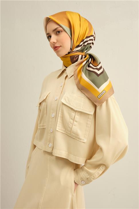Armine Geometrik Desenli Saf İpek Twill Eşarp 9313D 31