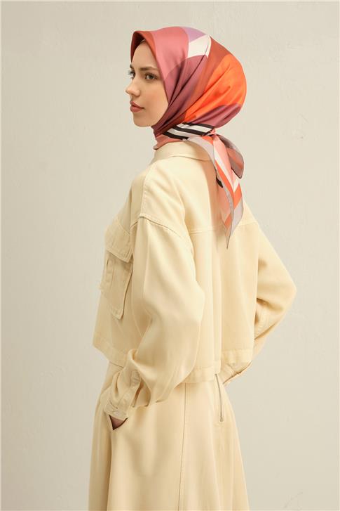 Armine Geometrik Desenli Saf İpek Twill Eşarp 9313D 37