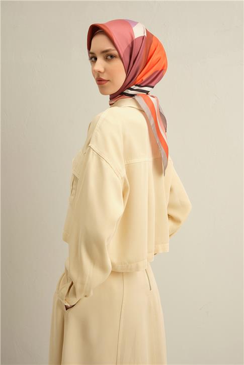 Armine Geometrik Desenli Saf İpek Twill Eşarp 9313D 37