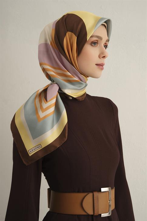 Armine Geometrik Desenli Saf İpek Twill Eşarp 9313D 81