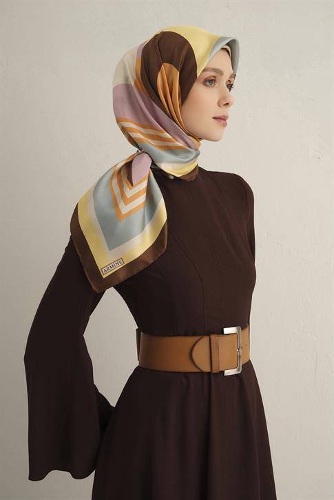 Armine Geometrik Desenli Saf İpek Twill Eşarp 9313D 81