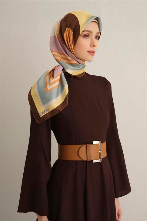 Armine Geometrik Desenli Saf İpek Twill Eşarp 9313D 81
