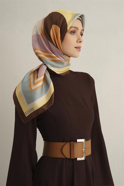 Armine Geometrik Desenli Saf İpek Twill Eşarp 9313D 81