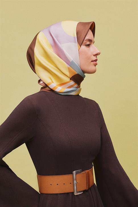Armine Geometrik Desenli Saf İpek Twill Eşarp 9313D 81