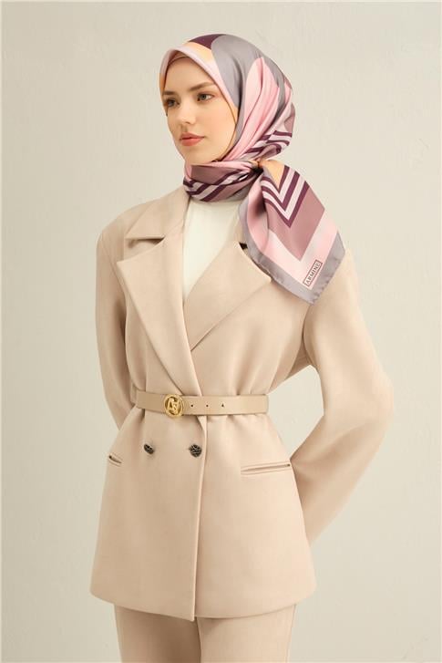 Armine Geometrik Desenli Saf İpek Twill Eşarp 9313D 83