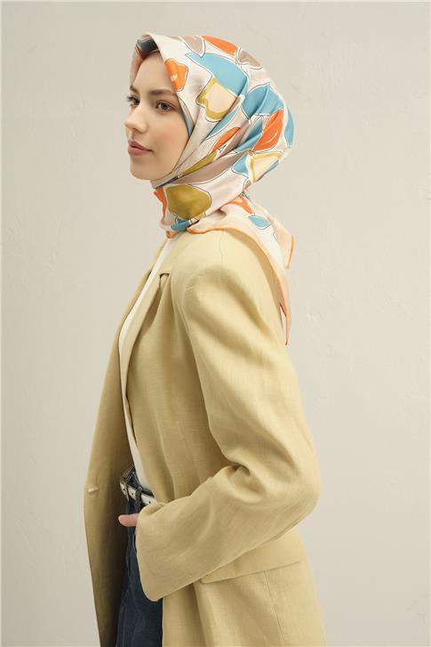 Armine Obje Desenli Saf İpek Twill Eşarp 9314D 36