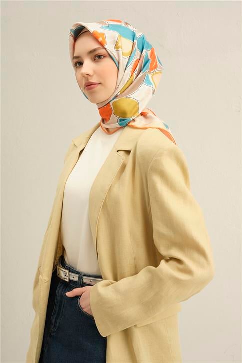 Armine Obje Desenli Saf İpek Twill Eşarp 9314D 36