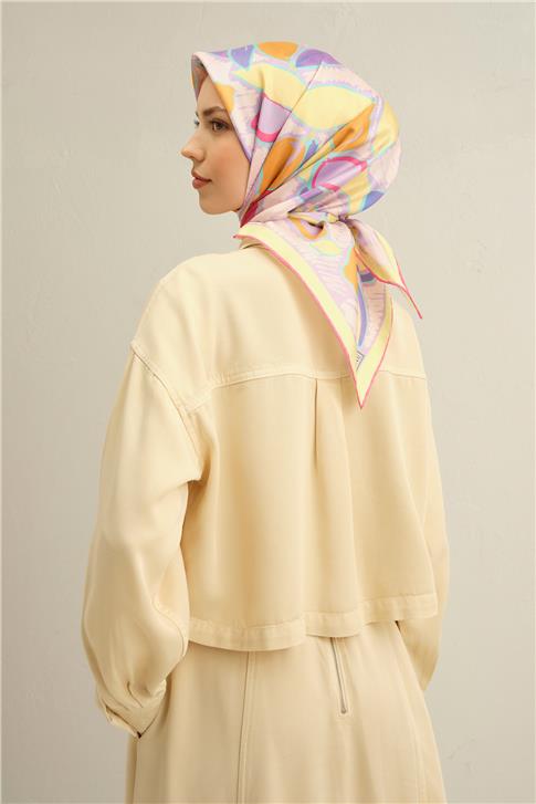 Armine Obje Desenli Saf İpek Twill Eşarp 9314D 52