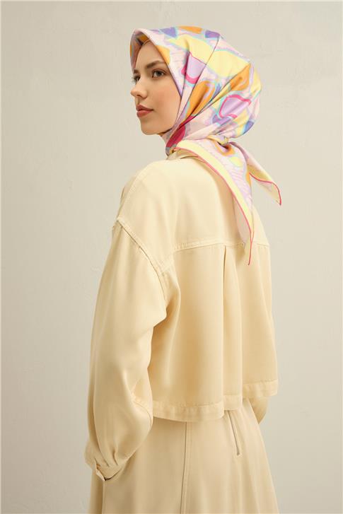 Armine Obje Desenli Saf İpek Twill Eşarp 9314D 52