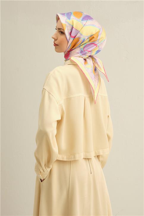 Armine Obje Desenli Saf İpek Twill Eşarp 9314D 52